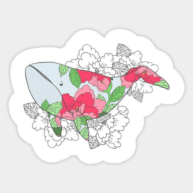 Whale with Peonies Sticker by natelledrawsstuff